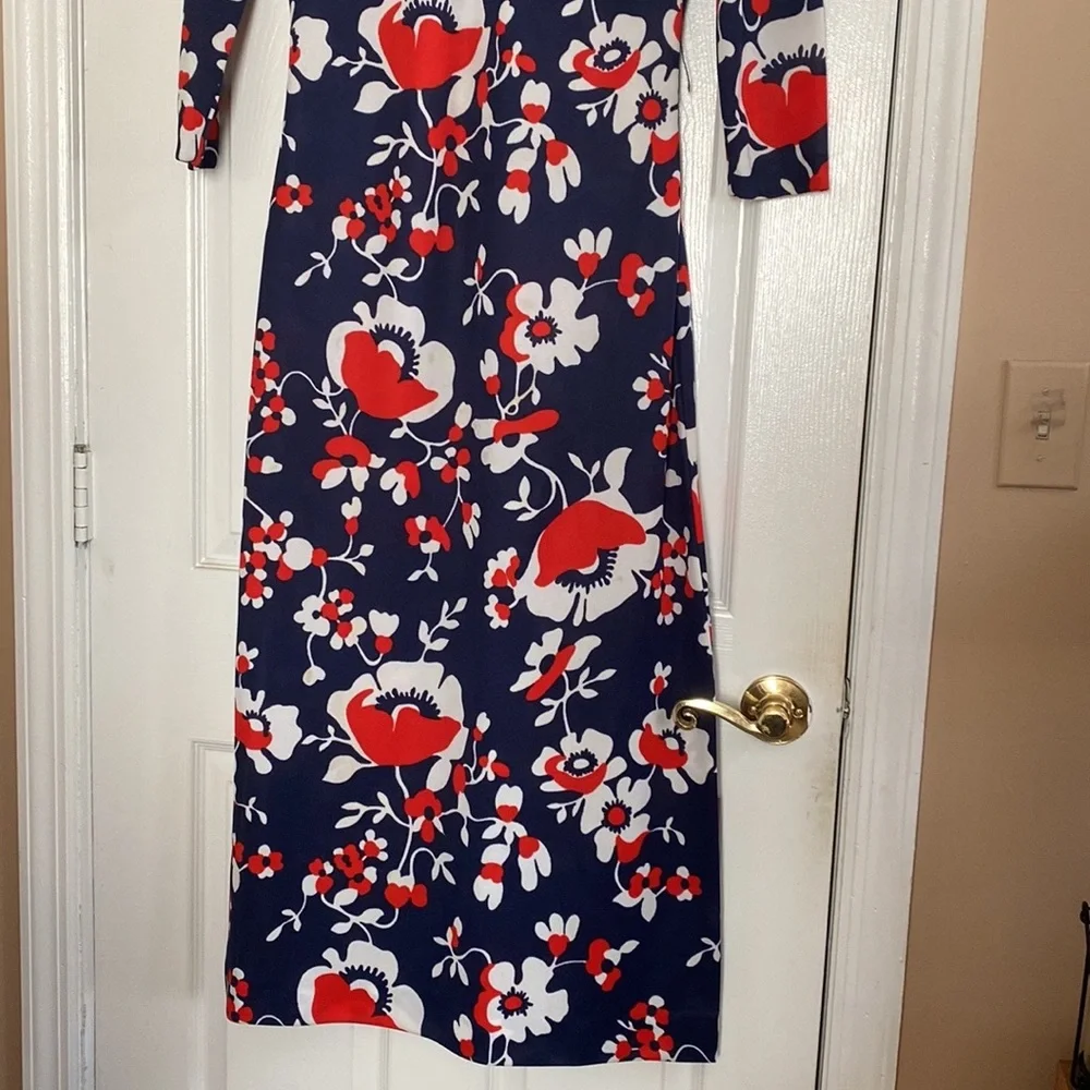 VTG 60’s Red White Navy Blue Floral Print Hawaiian Maxi Dress - Picture 3 of 16